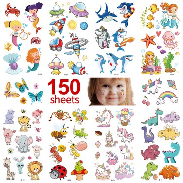 Metker Tattoos for Kids - 150 Sheets(1700+ Mixed Styles Patterns)   Temporary Tattoos Stickers for Girls and Boys   Goody Bag Favor for Parties   Non-toxic&atilde;&euro;Skin-Safe*&atilde;&euro;Cosmetic-Grade