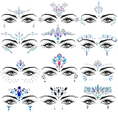 Lusy DM 12 Sets Face Gems Mermaid Face Jewels Rhinestone Rave Face Gems Temporary Tattoos Crystal Face Jewels Stickers for Race Carnival Festival Party