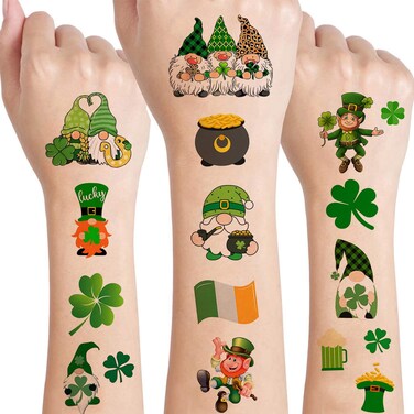 12 Sheets St. Patrick's Day Temporary Tattoos for Kids, St Patricks Day Party Supplies Green Shamrock Fake Tattoos Stickers Irish St Patricks Day Decorations Party Favors for Kids Boys Girls