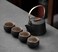TRENDVEI Japanese Traditional Coarse Pottery Tea Set, Chinese Kungfu Loop-Handled Teapot with Infuser with 4 Cups