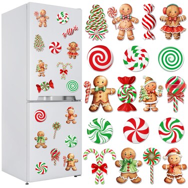Fayoo Christmas Gingerbread Candy Refrigerator Magnet Decorations, Magnetic Holiday Candies Cane Peppermint Fridge Magnet Stickers Xmas Gingerbread Cruise Garage Door Car Magnet Decals for Home Decor