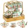 Suttmin 22 Pcs Fancy Porcelain Tea Sets Adult Coffee Tea Sets Gift with Metal Holder European Ceramic Tea Set Tea Party Set for Adult Flower Tea Set for Women with Flower Painting Party(Cyan Flower)