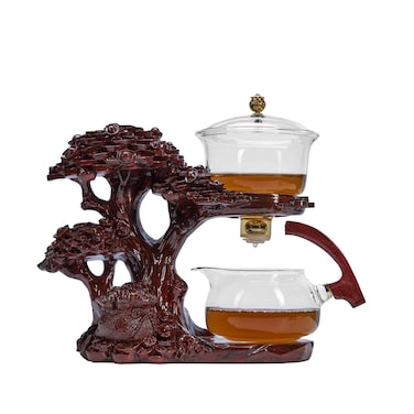 Zurucily Glass Teapot Set with Infuser Semi Automatic Tea Set Magic Teapot (Tree - red)