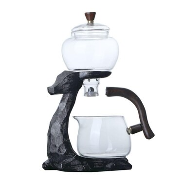 Mozeo Heat-resistant Kungfu Glass Tea Set with Heater Attract Water Diversion Rotating Cover Bowl Lazy Semi-Automatic Deer Glass Teapot (Fly deer set)
