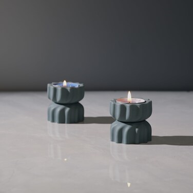 ICNBUYS Spiral Grain Tealight Candle Holder Set of 2; Cement Tea Light Votive Candle Holder with a Twist; Decorative Small Cement Candle Holder for Coffee or Dining Table Decor; 2 x 2.1 Inches