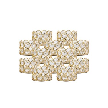 VINCIGANT Pack of 12 Gold Crystal Tea Light Candle Holders for Wedding Home Table Centerpiece Decoration, Gifts Boxed (Candle Excluded)