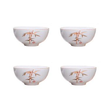 Chinese Tea Tasting Cup Set of 4, 2oz White Porcelain Mini Cups for Gongfu Tea Ceremony (bamboo)