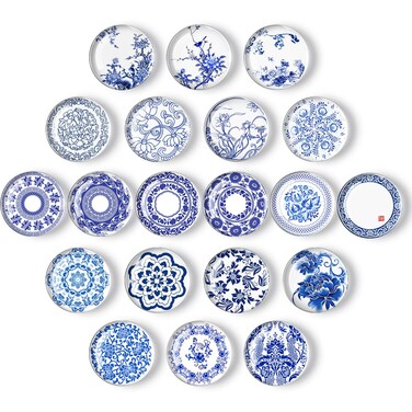 20 Pieces Glass Refrigerator Magnet Round Blue and White Porcelain Glass Fridge Decoration Cute Magnets for Fridge Whiteboard Office Locker Cabinet Dishwasher