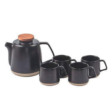 Auxmeware - Ceramic Tea Set, Ceramic Teapot With Infuser For Loose Tea And Blooming Tea, Teapot With 4 Teacups, Black Tea Set