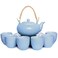 Dahlia Ice Crack Celadon Porcelain Tea Set: Teapot w. built in Infuser+ 6 Teacups in Gift Box, Blue