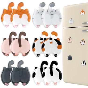 Xuhal 12 Pcs Cat Butt Magnets for Refrigerator Cute Cat Fridge Magnets Cat Bum Kitchen Magnets Funny Novelty Gift for Cat Lovers and Pet Parents, 6 Style