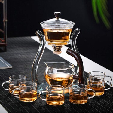 Aoheuo Lazy Kungfu Glass Tea Set Water Diversion Rotating Cover Bowl Semi-Automatic Glass Teapot Suit (crystal glass)