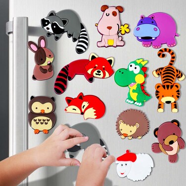AIERSA Animal Fridge Magnets, 12Pcs Cute Animal Refrigerator Magnets for Whiteboard, Full Backing Magnet, Soft Rubber
