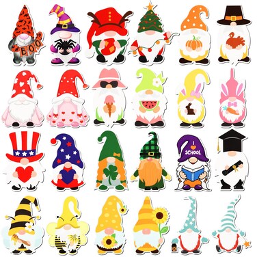 24 Pcs Valentine's Gnome Refrigerator Magnets Holiday Magnets Seasonal Gnomes Winter Spring Halloween Fridge Magnet Garage Door Magnets Decorations for Home Locker Garage Car Kitchen Dishwasher