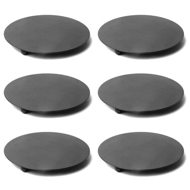 Satvik 6 Pc of 4.5 Inch Metal Candle Holder Plate Black Decorative Iron Pillar Candle Holder for Wax Candles Pedestal Tea Light Candle Stand for LED, Incense Cones Wedding, Spa, Mandir Candle Stand