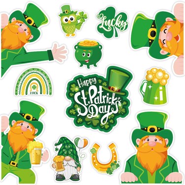 Whaline 12Pcs St. Patrick's Day Refrigerator Magnets Green Patrick Lucky Clover Rainbow Gnome Magnetic Stickers Irish Holiday Garage Magnet for Fridge Car Metal Door Mailbox Locker