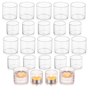 Glasseam Tea Light Candle Holders for Table Centerpiece, Small Clear Glass Votive Candle Holders Set of 24, Cute Mini Floating Tealight Holder for Wedding Centerpieces Birthday Party Decorations