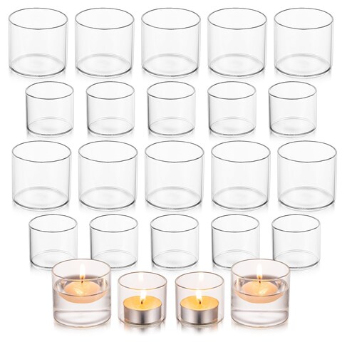 Glasseam Tea Light Candle Holders for Table Centerpiece, Small Clear Glass Votive Candle Holders Set of 24, Cute Mini Floating Tealight Holder for Wedding Centerpieces Birthday Party Decorations