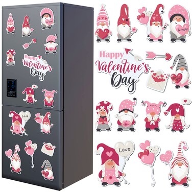 15 Pcs Gnome Themed Valentine's Day Refrigerator Magnets Valentines Gnome Refrigerator Magnets Set Holidays Magnetic Stickers Love Heart Car Decorative Magnets for Valentine's Day Decorations