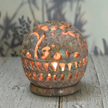 Tealight Candle Holder Soapstone Indian, Tea Candle Holder, Indian Artifacts, Indian Art, India handicrafts, Gift (4 inch Floral)