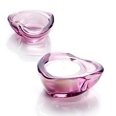 Elivia Red Tealight Candle Holders - Set of 12, Heart-Shaped Chunky Glass Candle Holder, 2.9" Diameter - CH02 - Aubergine Purple