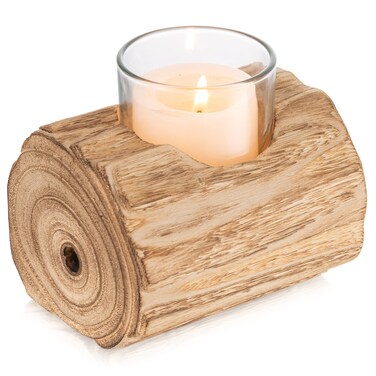 Farmhouse Boho Wood Tealight Candle Holder: Romadedi Decorative Votive Candle Holders for Rustic Wedding Decor, Tea Lights Country Theme Driftwood Table Centerpiece, Home Decorations, 4.4