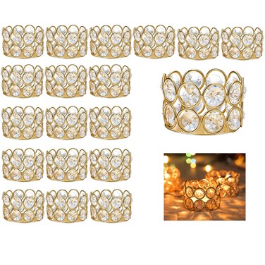 Pack of 20 Gold Crystal Tea Lamp Candlesticks Bowl Tealight Candle Holders Decoration Jewelry Votive Candles Table Centerpieces, Diwali Decorations for Home(20pcs, Gold)