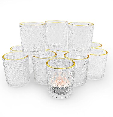 SHMILMH Clear Votive Candle Holders, Glass Tealight Candle Holders Bulk with Rim for Wedding Table Centerpiece Birthday Party Thanksgiving Decor, Set of 12