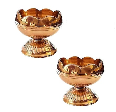 Satvik 2 Pc Set of Pure Virgin Brass Diwali Puja Jyoti Diya Indian Pooja Oil Lamp Dia Deepawali Diya/Oil Lamp/Candle Tea Light Holder/Diwali Decoration Indian Gift Items