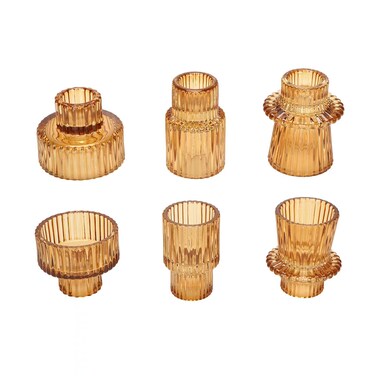 Amber Glass Candlestick Holders Taper Candle Holder for Table Centerpieces tealight Wedding Decor Dinner Party, 6 Pcs