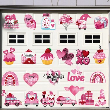 Kingdder 24 Pieces Valentine's Day Garage Door Magnet Happy Valentine's Day Car Decals Refrigerator Magnets Heart Gnome Cake Balloon Truck Magnets for Valentine's Day Wedding Garage Door Fridge Decor