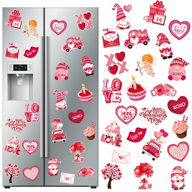 Zhanmai 24 Pcs Valentine's Day Decoration Magnets Valentines Refrigerator Magnet Gnome Love Heart Car Fridge Door Magnetic Stickers Valentine Magnets for Fridge Home Kitchen Holiday Garage Door Decor