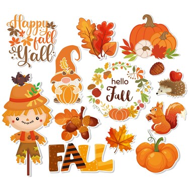 Whaline 13Pcs Thanksgiving Fall Refrigerator Magnets Harvest Theme Magnetic Stickers Pumpkin Maple Leaf Scarecrow Happy Fall Y'all Garage Magnets for Metal Door Car Mailbox Locker Fridge Decor