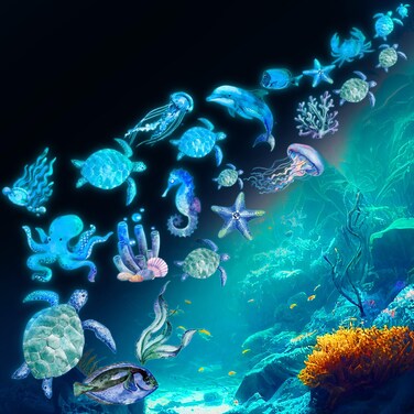 Xuhal 22 Pcs Sea Turtle Magnet Stickers Luminous Ocean Turtles Fridge Magnets Cruise Ship Door Decorations Turtle Car Magnets Glow in the Dark Turtle Magnet Stickers for Cruise Cabin Door Refrigerator