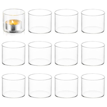 Votive Tea Light Candle Holders - Mini Clear Glass Tealight Holder as Candlelit Dinner Party Events Birthday Wedding Reception Centerpiece Decor Accessories, 10pcs+Extra 2
