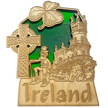 Ireland Souvenir Refrigerator Magnet, Celtic Design and Irish Landmark, Collectible Magnetic Gift, 3.25 by 4 Inches