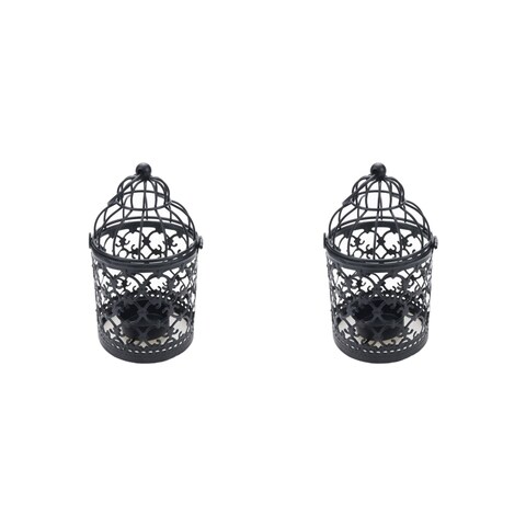 Pastlla 2Pcs Metal Tealight Holder, Hanging Birdcage Tealight Lantern Hollow Candle Holders for Wedding Gifts Home Dinner Party Christmas Decoration Black