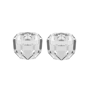 Kitcom Crystal Tealight Candle Holders Pack of 2, Hand-Cut Candle Holder Home Decor for Wedding Banquet Dinner 3.2" Diameter x 1.6" High, Clear