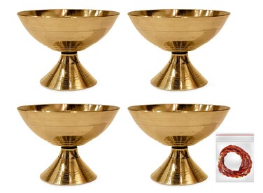 Craftsman Satvik 4 Pc Set of Brass Handmade Pyali Diya Ornamental Oil Lamp Deepak Payali Deepam Kutthu Vilakku Indian Housewarming Return Gift Item