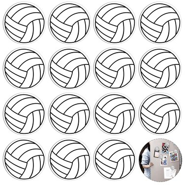 Shappy 16 Pieces Volleyball Refrigerator Magnet Volleyball Magnetic Decal Round Volleyball Decorations Small Volleyball Ball Magnets for Fridge Home Kitchen Office Decor Accessories, 3 x 3 Inch