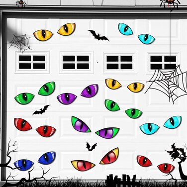 24 Pcs Halloween Garage Door Decorations Magnets Halloween Devil's Eye Magnetic Sticker Car Reflective Magnet Funny Fridge Magnet for Halloween Party Decor