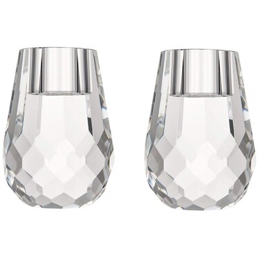 Donoucls Crystal Candle Holder Honeycomb Designed Hand Cut Crystal Household Taper Candlesticks Banquet Decorations for Dinner 2.4x3.2Inches Pack of 2, Clear