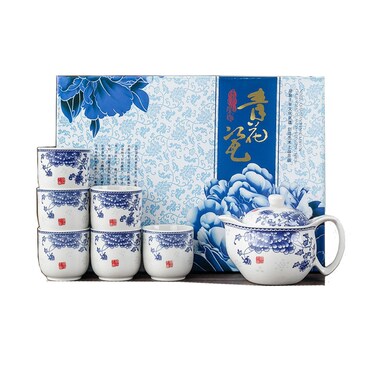 Chinese Ceramic Tea Set,Porcelain Teapots With 6 Teacups,Kungfu Tea Service (peony)