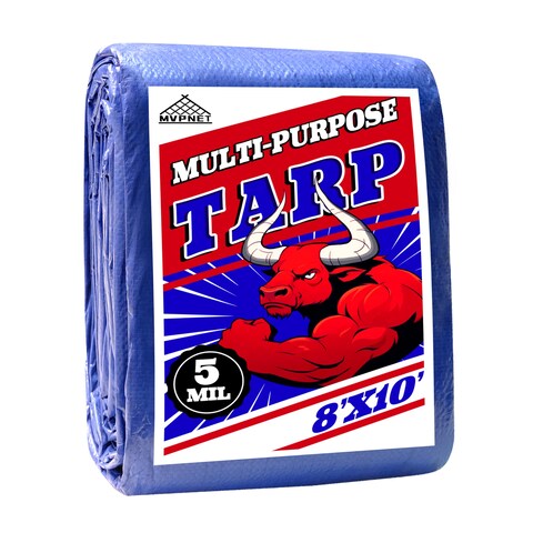 Tarp 8x10 ft 100% Waterproof Uv Resistant High Durability Multipurpose 5mil Blue Tarp for Covering Courtyards, Cars, Camping, Gardens, Pet Nests -by MVPNET