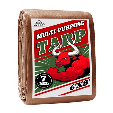 Tarp 6x8 ft 100% Waterproof 7mil Durable Grommets and Reinforced Edges,Uv Resistant,Green/Brown Tarp,Emergency Rain Shelter,Outdoor Cover and Camping Use -by MVPNET