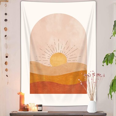 Bohemian Sun Vertical Tapestry, Bohemian Mountain Desert Tapestry Wall Hanging for Bedroom, Yellow Minimalist Tapestries Poster Beach Blanket College Dorm Home Decor (30"X40")