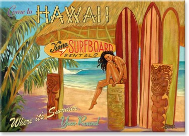Pacifica Island Art Refrigerator Magnet - Kona Surfboards Hawaii by Rick Sharp