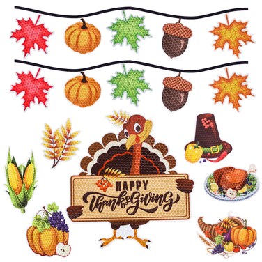 Whaline 22Pcs Fall Thanksgiving Reflective Magnets with 6Pcs Lines Autumn Car Refrigerator Magnetic Stickers Turkey Pumpkin Magnets for Mailbox Metal Door Cabinets (Not for Aluminum Alloy Vehicle)