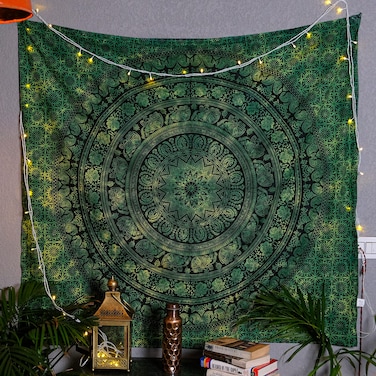Craft Trade Hippie Tapestry - Aesthetic Psychedelic Wall Hanging Indian Bedroom Wall Decor Living Room Bohemian Boho Wall Art Home Decoration - Green - 50x60 Inches