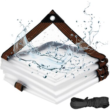 HUXNTN Clear Tarps with Grommets for Greenhouse, 9'9"x13&acirc;&euro;&tilde; Vinyl Tarp Heavy Duty Waterproof Windproof, Outdoor Anti-Tear Plastic Tarpaulins Cover for Garden Plant Patio Pavilion Camping Cars